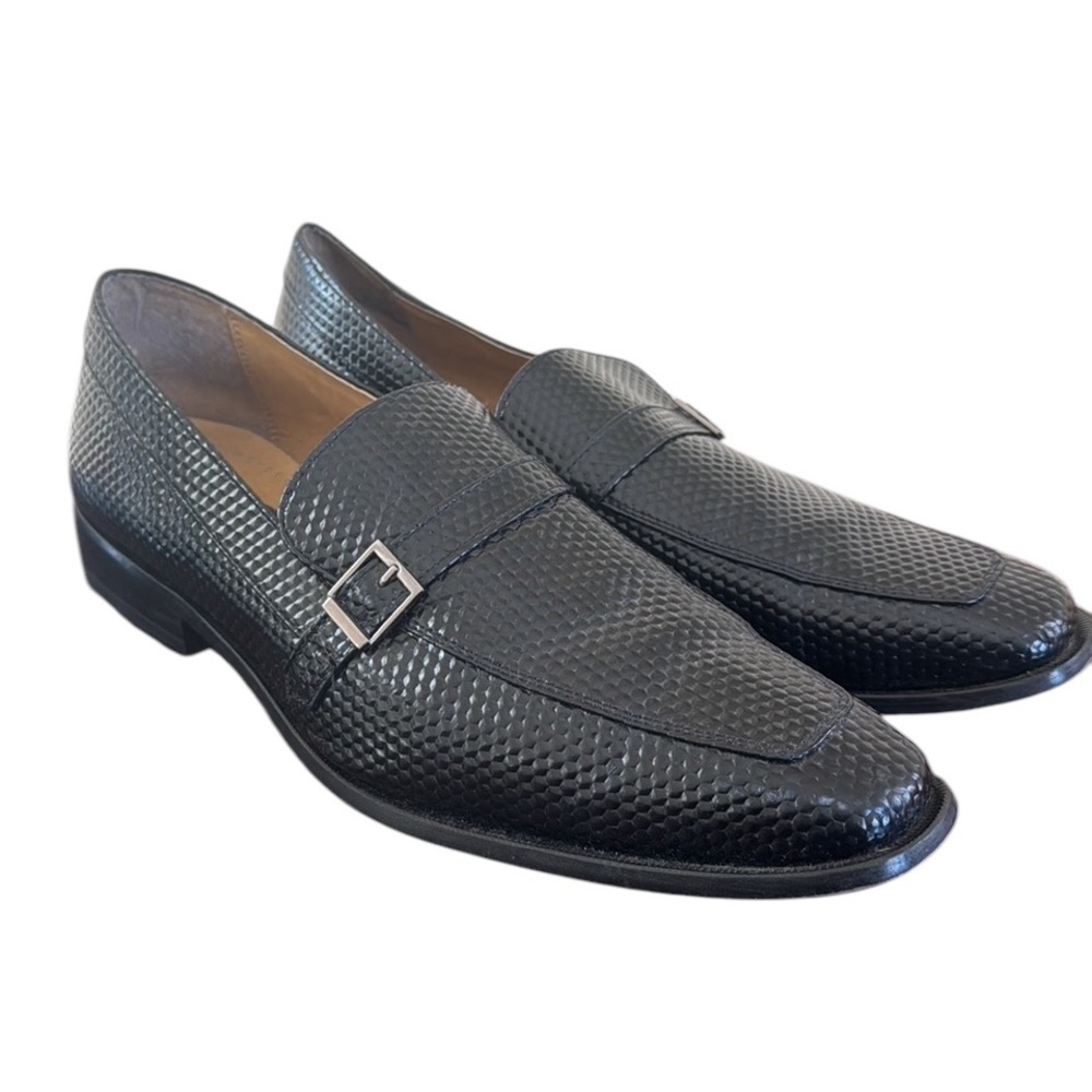 Giorgio Brutini black textured slip on buckle detail dress shoes 11